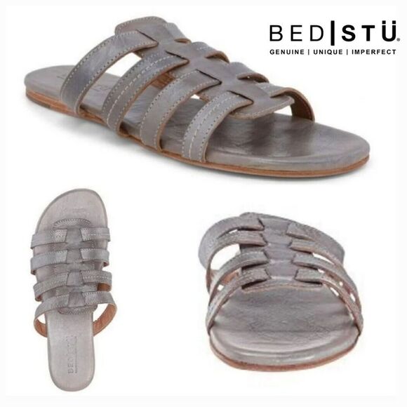 BED STU Zira Women's Slide Sandals in Grey Rustic Silver Metallic Size 7 NEW - Picture 1 of 15